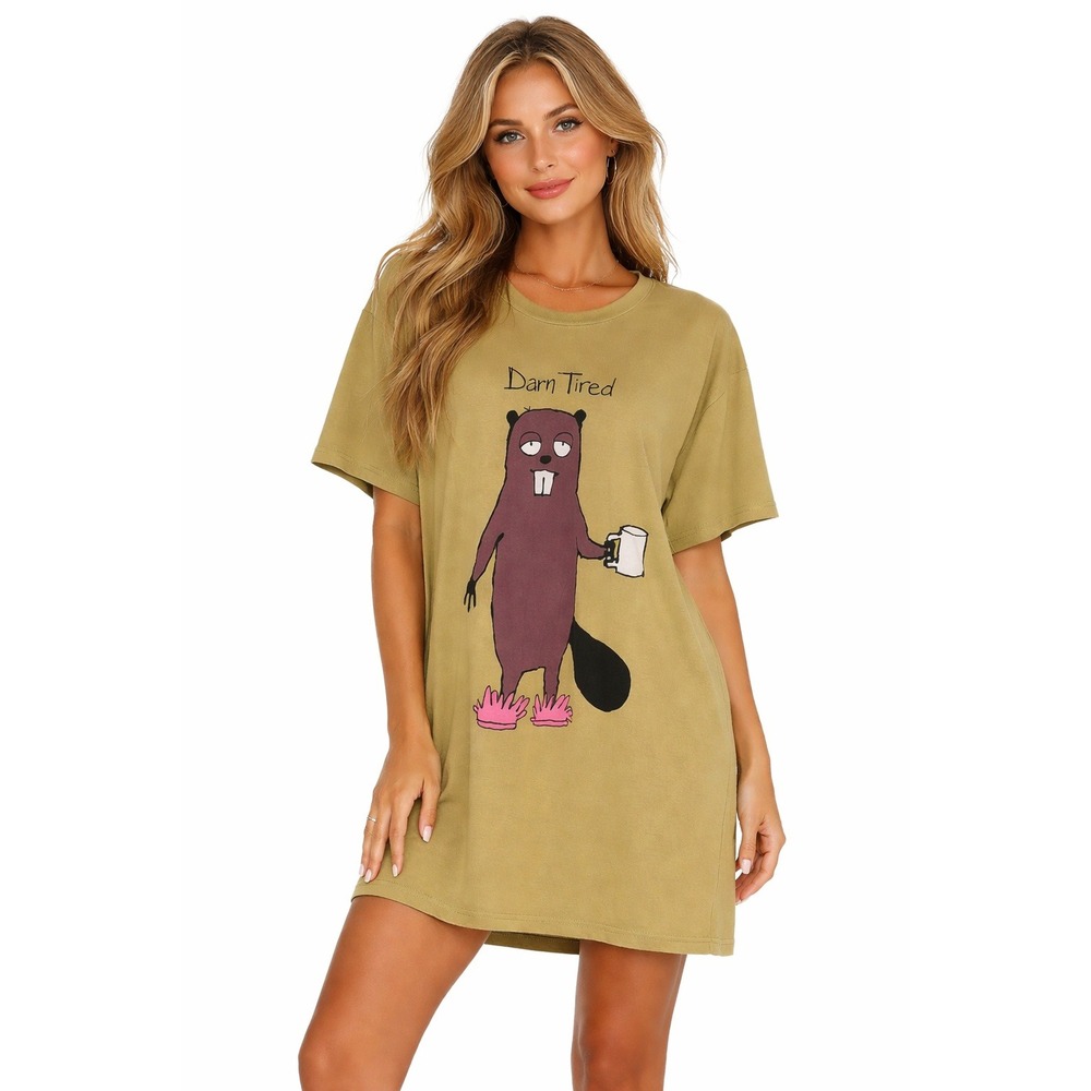 Little Blue House Dam Tired Beaver Nightshirt Cotton Sleep Tee‎ Lounge Dress O/S
